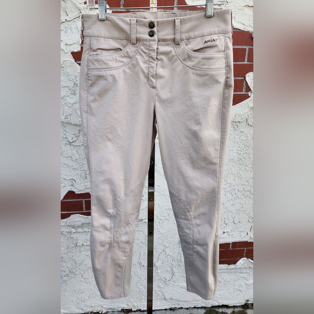 32R women ARIAT pro series equestrian stretch khaki pants suede knee patches